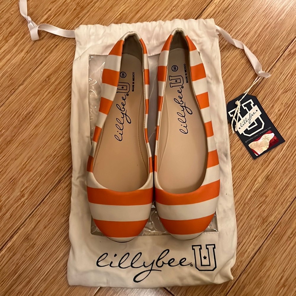 Lillybee U ballet slippers orange and white, size 8